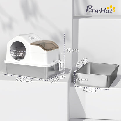 Maison de toilette pour chat avec couvercle amovible, bac à litière chat fermé côtés hauts, 60,5x40,5x45cm, blanc-2