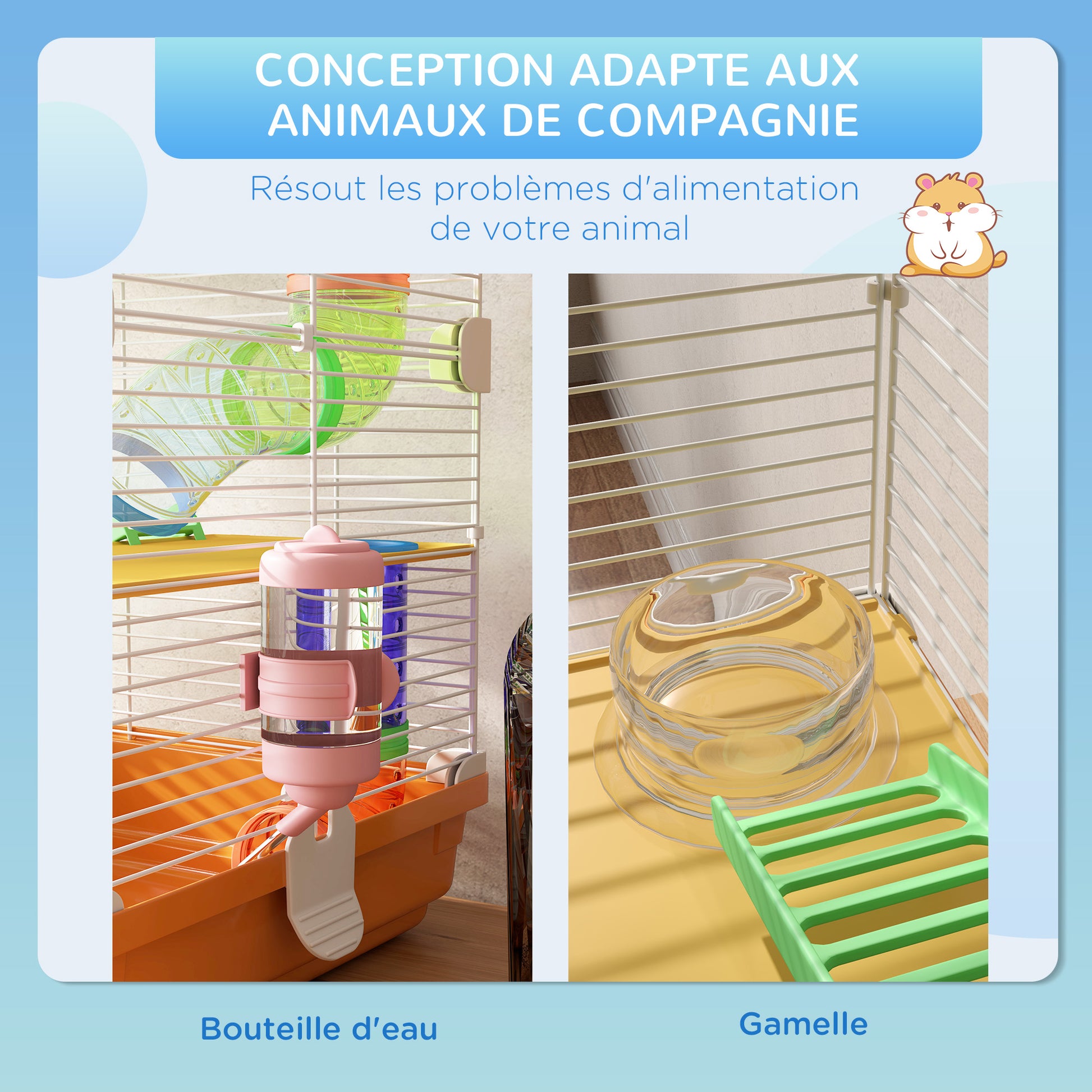 Cage pour hamster et gerbille à 5 étages, habitat sécurisé en grillage métallique avec tunnels, roue, maison et échelles, 46 x 30 x 58 cm, orange-4