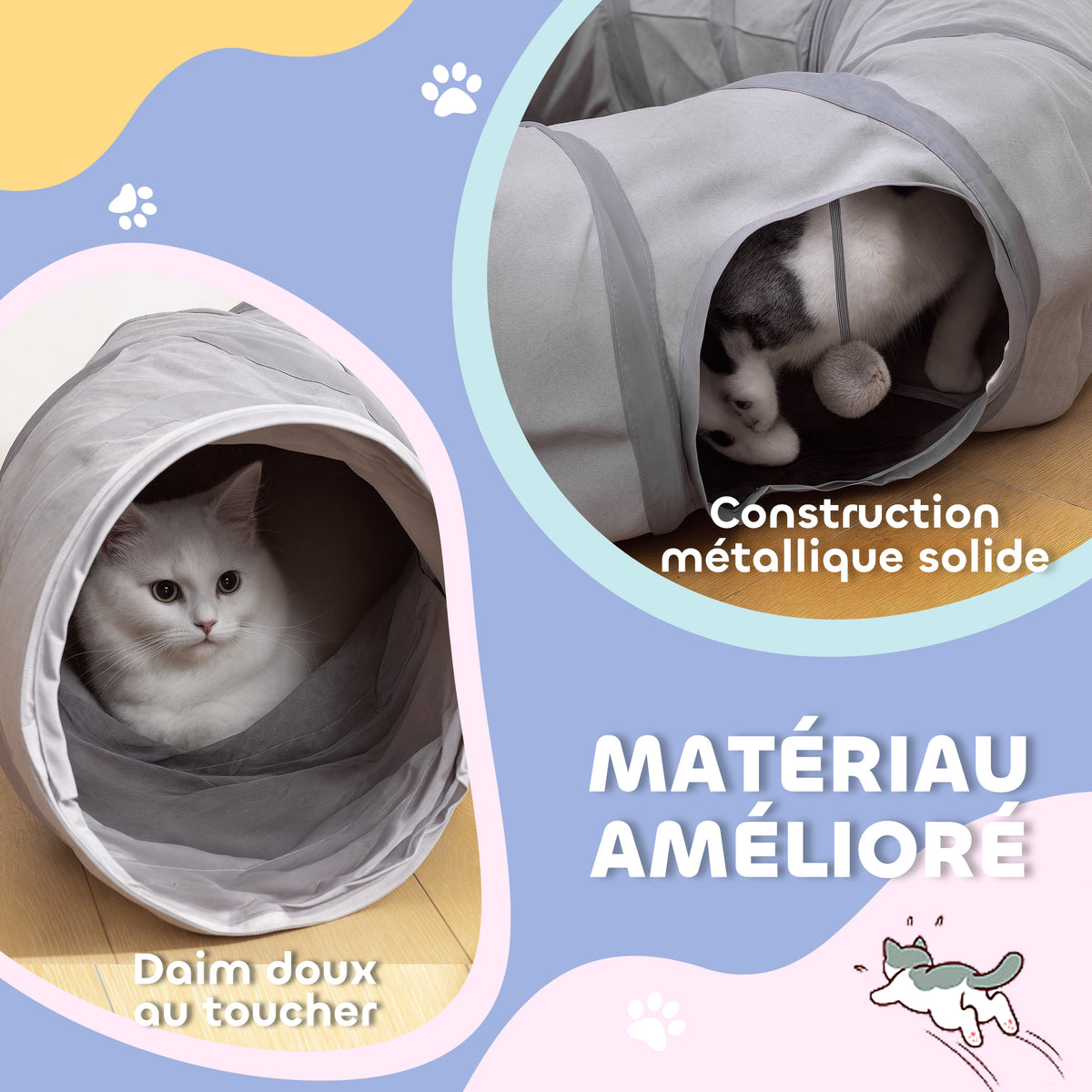 Tunnel pour chat intérieur rond tunnel avec lit et coussin, pliable, avec trous pour balles et judas, Ø 90 x 27 cm gris-5