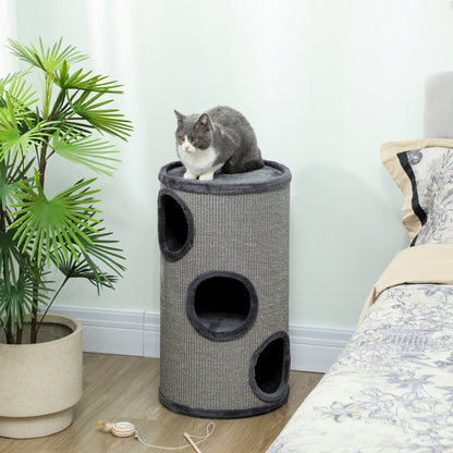 Tonneau à gratter pour chat, tour à griffer en sisal à 3 niveaux recouvert de peluche, Ø 38 x 70 cm, gris clair-1