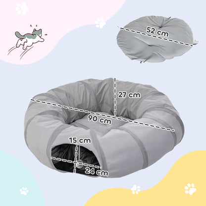 Tunnel pour chat intérieur rond tunnel avec lit et coussin, pliable, avec trous pour balles et judas, Ø 90 x 27 cm gris-2