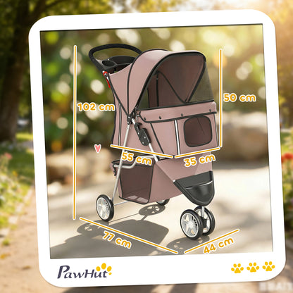 Poussette pour Chien 4 Roues, Chariot Pliable avec Auvent Réglable, Panier de Rangement, 77x44x102cm, Café-2