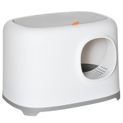 Bac à litière pour chat maison de toilette fermée avec couvercle et pelle, Plastique (PP), 55L x 40l x 39H cm, blanc-0