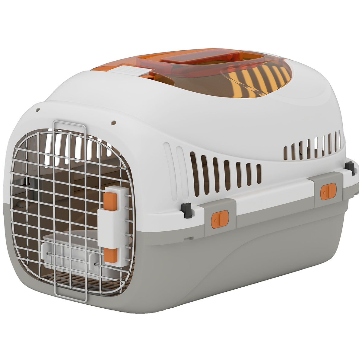 Caisse de transport chat et chien, cage de transport avec porte acier, bol de nourriture, 49 x 32 x 31 cm, gris et crème