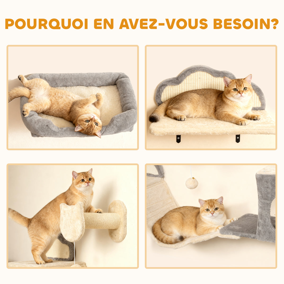 Étagères murales pour chat ensemble de meubles muraux 6 pièces hamac à bulles en acrylique niche hamac échelle beige-6